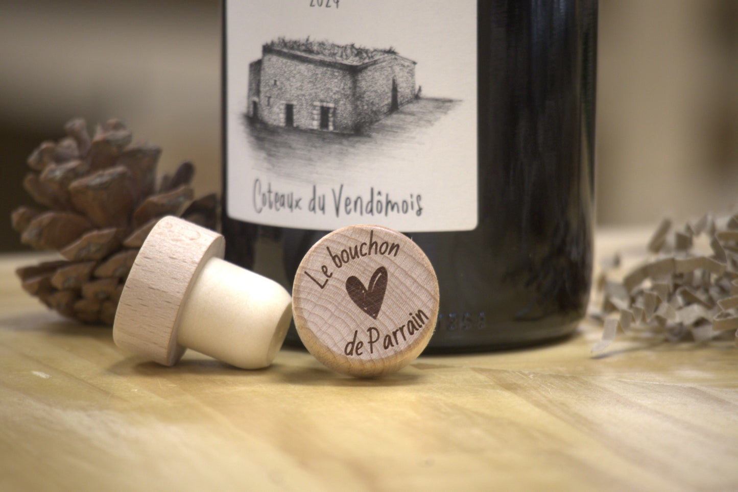 bouchon en bois"Le Bouchon de Parrain"